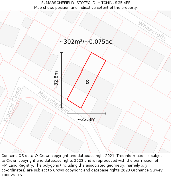 8, MARSCHEFIELD, STOTFOLD, HITCHIN, SG5 4EF: Plot and title map