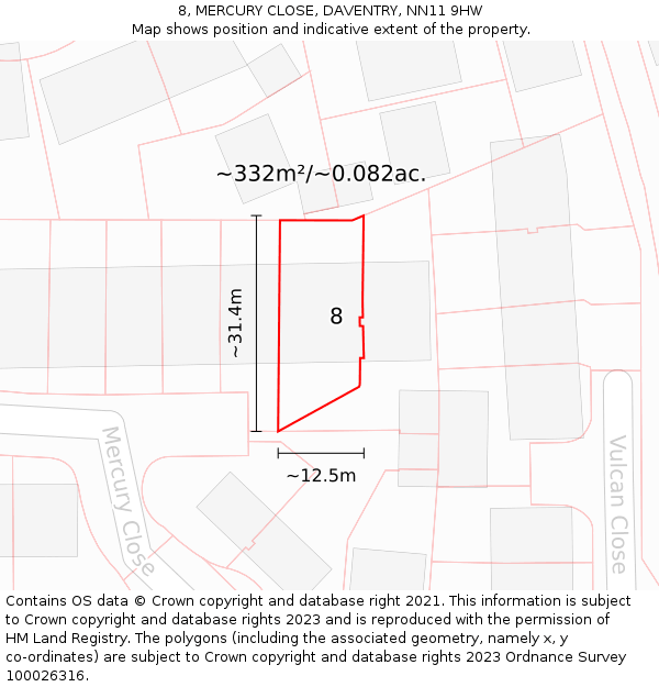 8, MERCURY CLOSE, DAVENTRY, NN11 9HW: Plot and title map