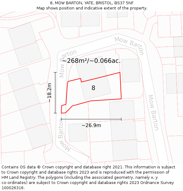 8, MOW BARTON, YATE, BRISTOL, BS37 5NF: Plot and title map