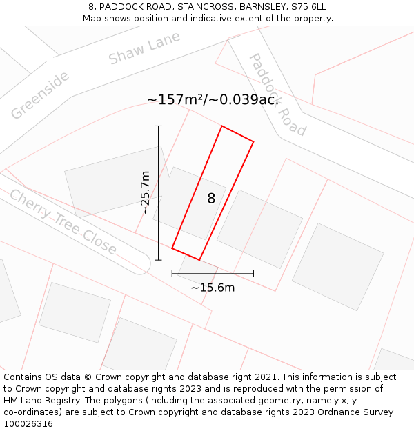 8, PADDOCK ROAD, STAINCROSS, BARNSLEY, S75 6LL: Plot and title map