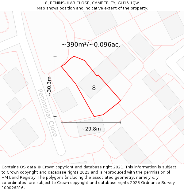 8, PENINSULAR CLOSE, CAMBERLEY, GU15 1QW: Plot and title map