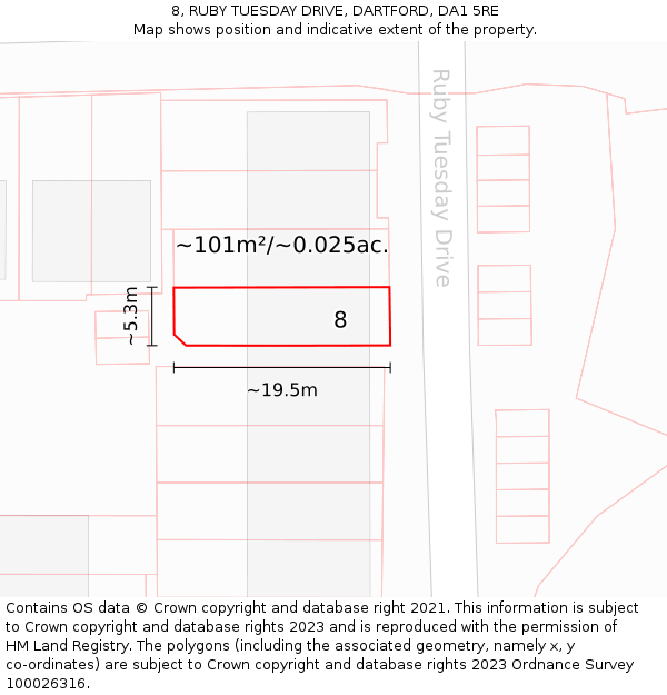 8, RUBY TUESDAY DRIVE, DARTFORD, DA1 5RE: Plot and title map