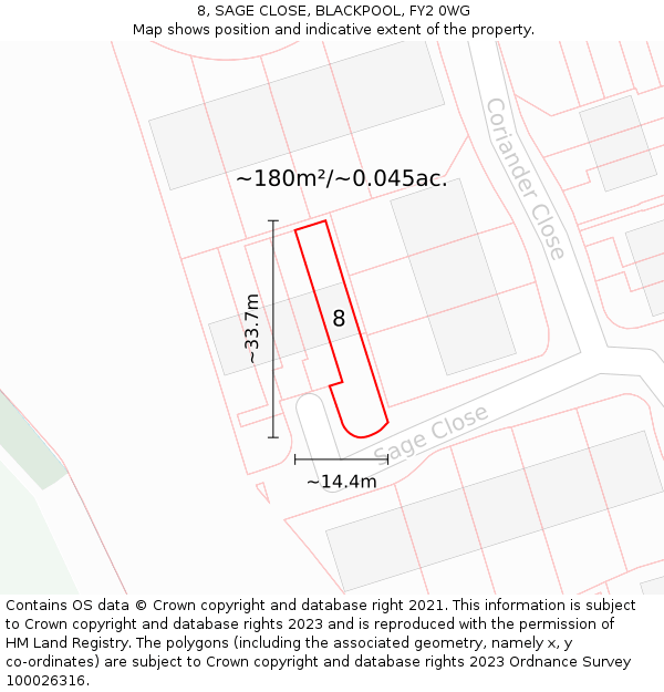8, SAGE CLOSE, BLACKPOOL, FY2 0WG: Plot and title map