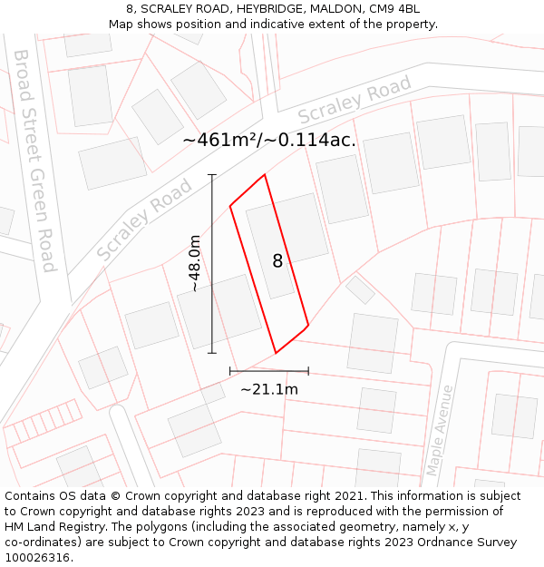 8, SCRALEY ROAD, HEYBRIDGE, MALDON, CM9 4BL: Plot and title map
