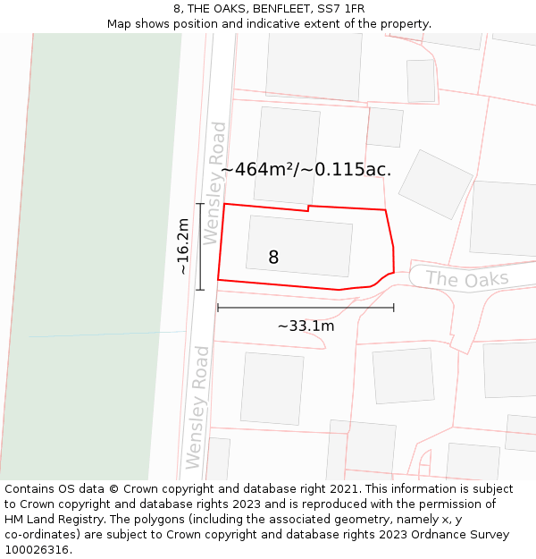 8, THE OAKS, BENFLEET, SS7 1FR: Plot and title map