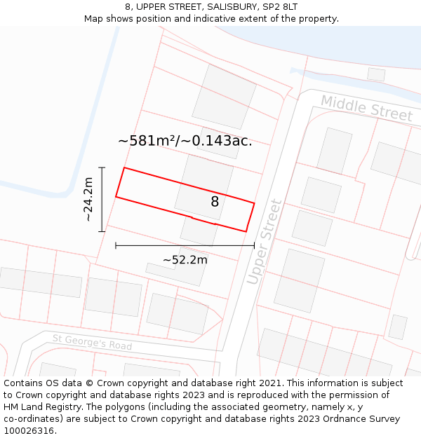 8, UPPER STREET, SALISBURY, SP2 8LT: Plot and title map