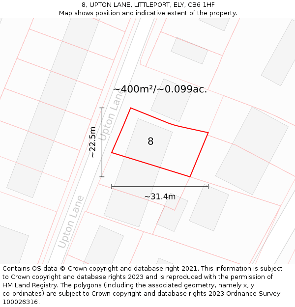 8, UPTON LANE, LITTLEPORT, ELY, CB6 1HF: Plot and title map