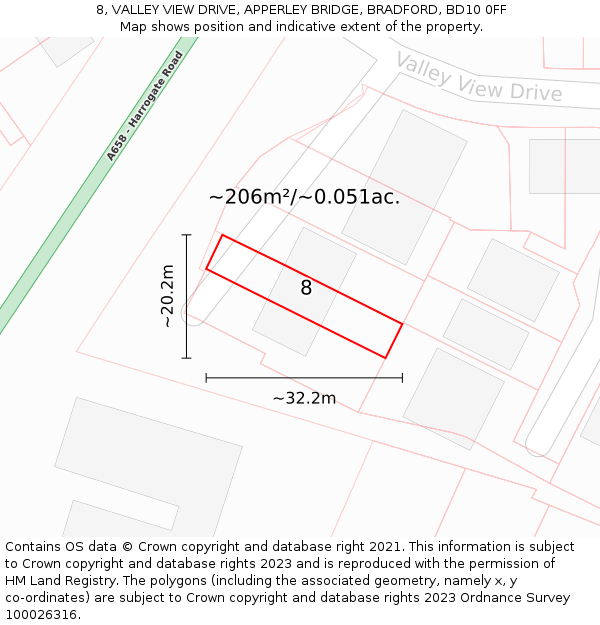 8, VALLEY VIEW DRIVE, APPERLEY BRIDGE, BRADFORD, BD10 0FF: Plot and title map