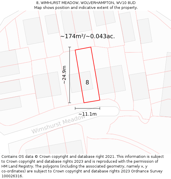 8, WIMHURST MEADOW, WOLVERHAMPTON, WV10 8UD: Plot and title map