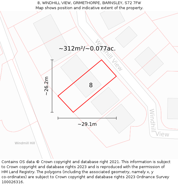 8, WINDHILL VIEW, GRIMETHORPE, BARNSLEY, S72 7FW: Plot and title map