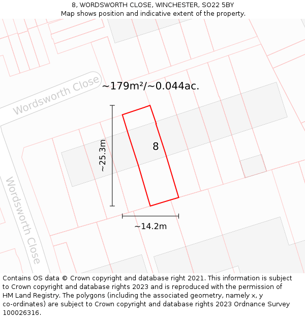 8, WORDSWORTH CLOSE, WINCHESTER, SO22 5BY: Plot and title map