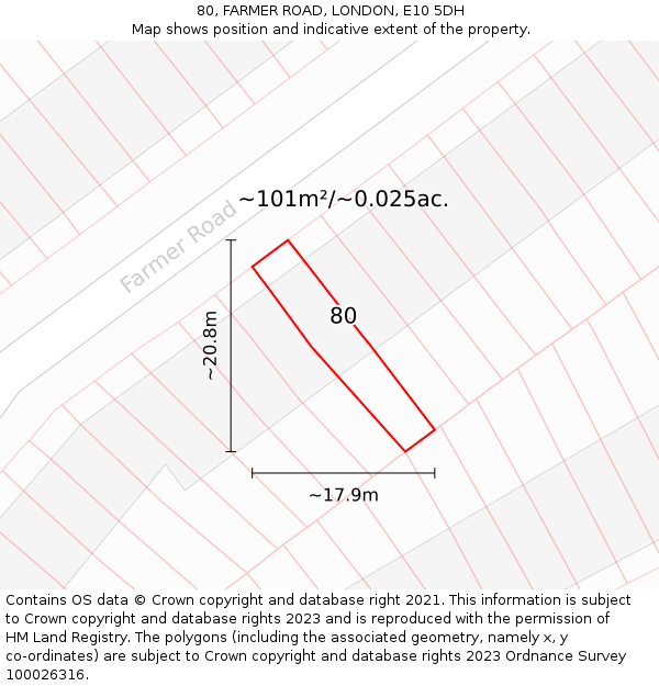 80, FARMER ROAD, LONDON, E10 5DH: Plot and title map