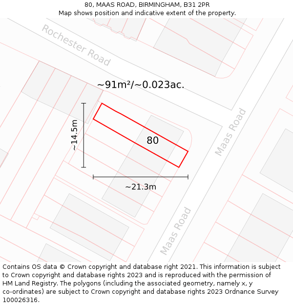 80, MAAS ROAD, BIRMINGHAM, B31 2PR: Plot and title map