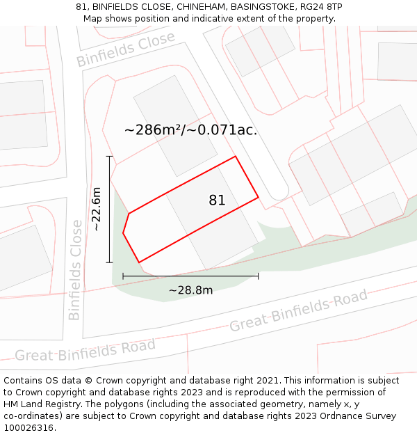 81, BINFIELDS CLOSE, CHINEHAM, BASINGSTOKE, RG24 8TP: Plot and title map