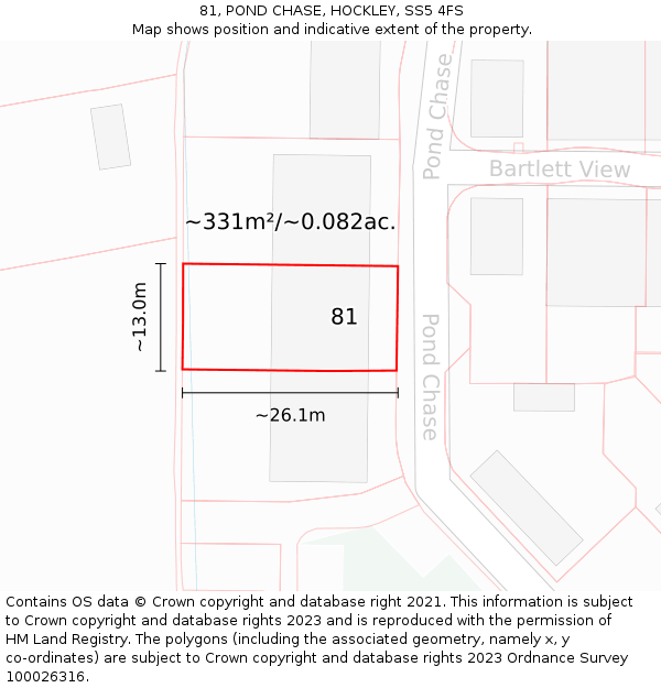 81, POND CHASE, HOCKLEY, SS5 4FS: Plot and title map