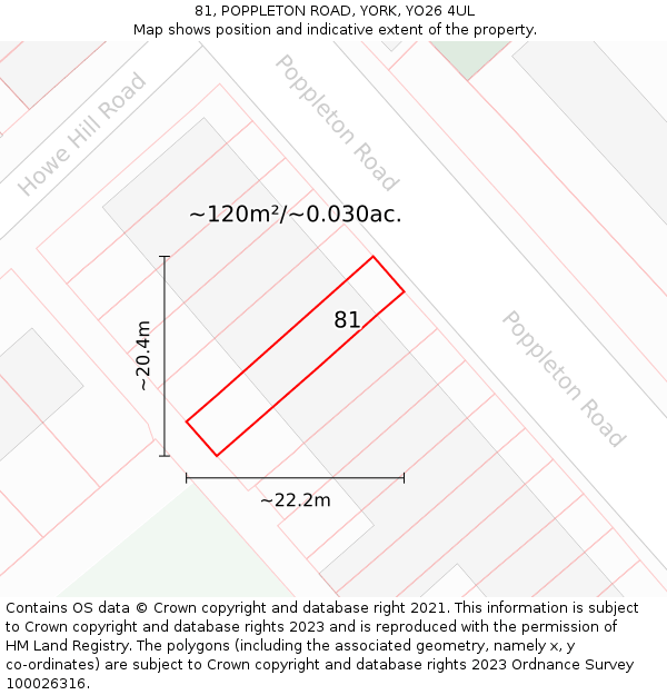 81, POPPLETON ROAD, YORK, YO26 4UL: Plot and title map