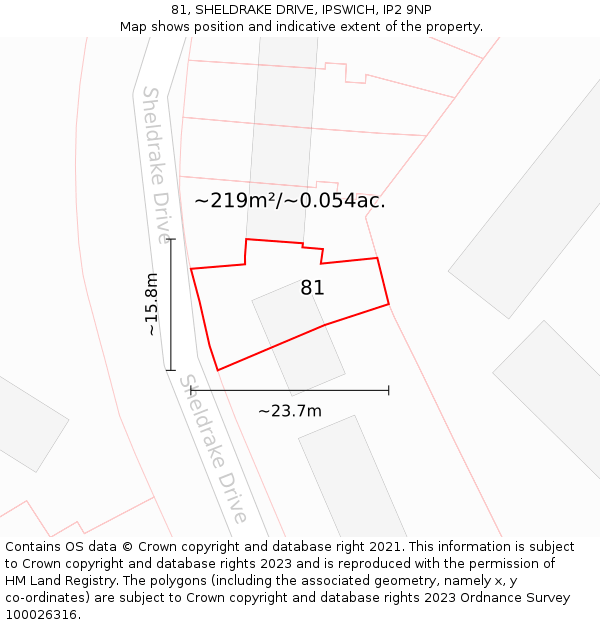 81, SHELDRAKE DRIVE, IPSWICH, IP2 9NP: Plot and title map