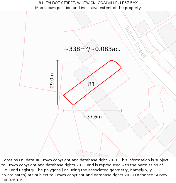 81, TALBOT STREET, WHITWICK, COALVILLE, LE67 5AX: Plot and title map