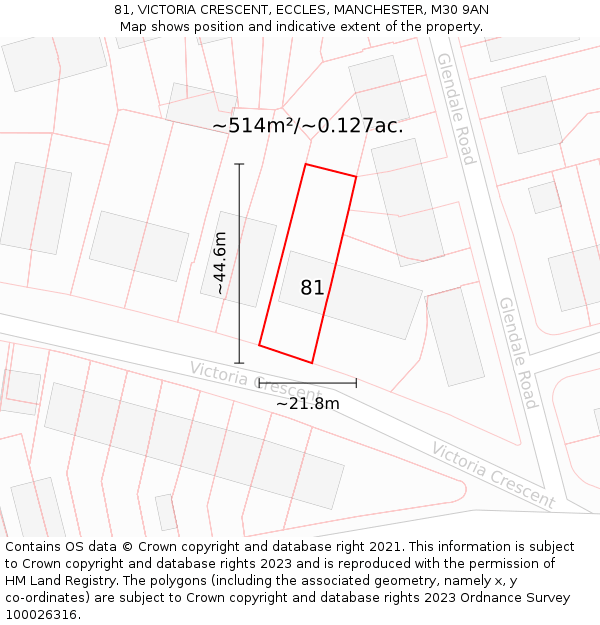81, VICTORIA CRESCENT, ECCLES, MANCHESTER, M30 9AN: Plot and title map