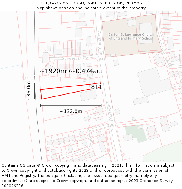 811, GARSTANG ROAD, BARTON, PRESTON, PR3 5AA: Plot and title map