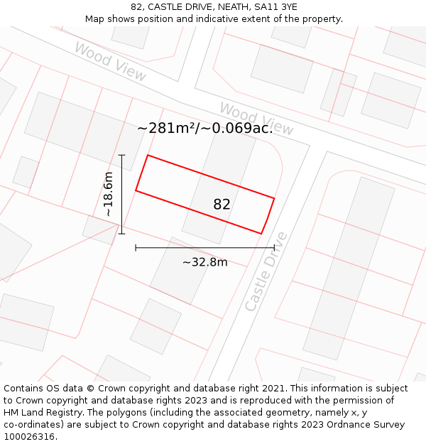 82, CASTLE DRIVE, NEATH, SA11 3YE: Plot and title map