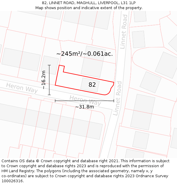 82, LINNET ROAD, MAGHULL, LIVERPOOL, L31 1LP: Plot and title map