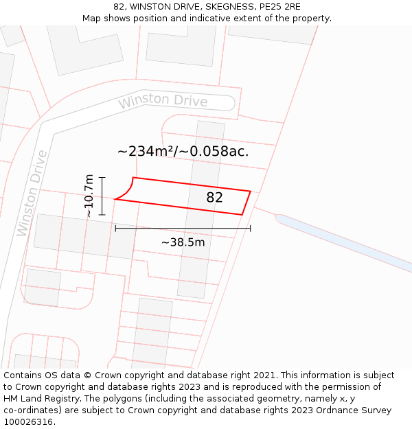 82, WINSTON DRIVE, SKEGNESS, PE25 2RE: Plot and title map