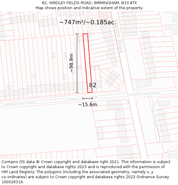 82, YARDLEY FIELDS ROAD, BIRMINGHAM, B33 8TX: Plot and title map