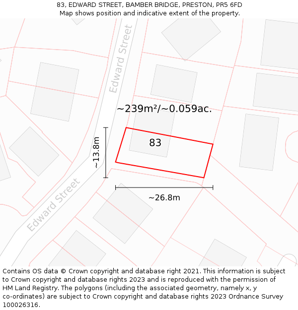 83, EDWARD STREET, BAMBER BRIDGE, PRESTON, PR5 6FD: Plot and title map