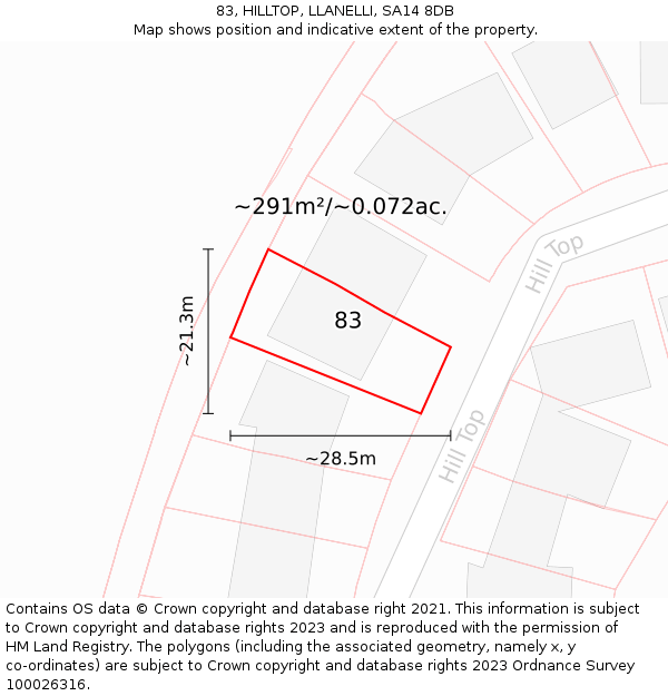 83, HILLTOP, LLANELLI, SA14 8DB: Plot and title map