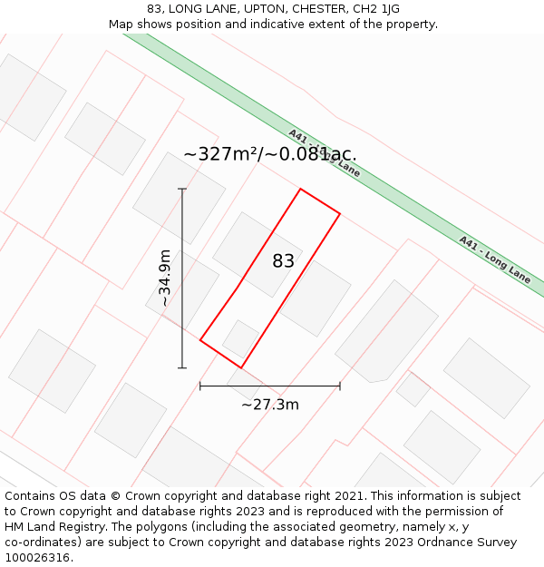 83, LONG LANE, UPTON, CHESTER, CH2 1JG: Plot and title map