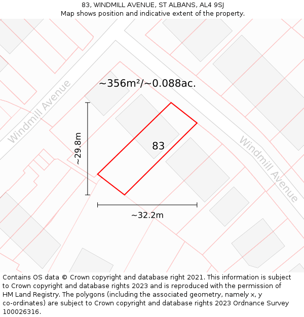 83, WINDMILL AVENUE, ST ALBANS, AL4 9SJ: Plot and title map