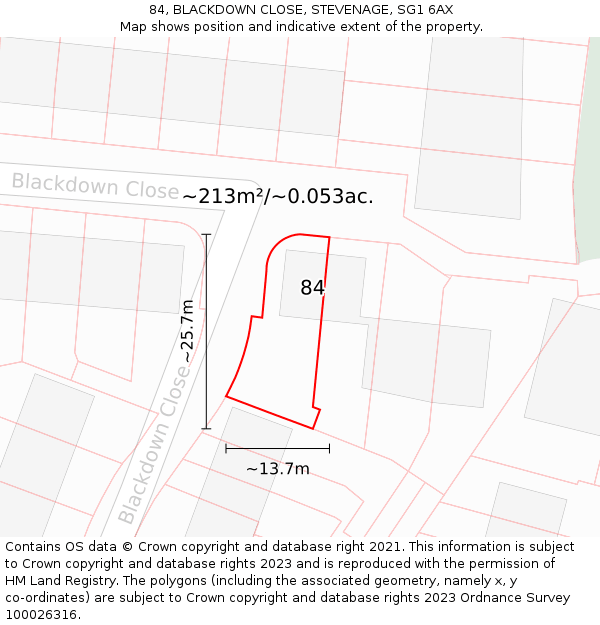 84, BLACKDOWN CLOSE, STEVENAGE, SG1 6AX: Plot and title map