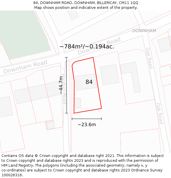 84, DOWNHAM ROAD, DOWNHAM, BILLERICAY, CM11 1QQ: Plot and title map