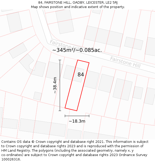 84, FAIRSTONE HILL, OADBY, LEICESTER, LE2 5RJ: Plot and title map