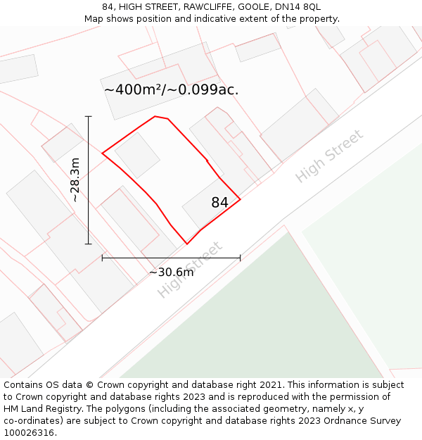 84, HIGH STREET, RAWCLIFFE, GOOLE, DN14 8QL: Plot and title map