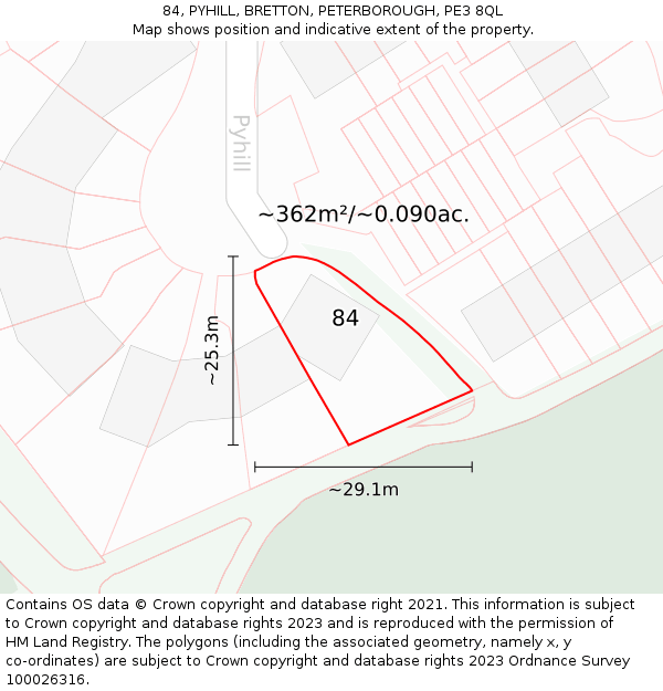 84, PYHILL, BRETTON, PETERBOROUGH, PE3 8QL: Plot and title map