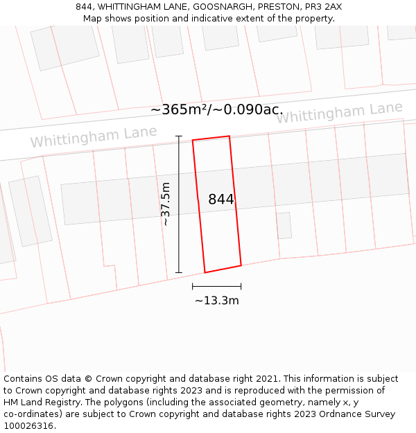 844, WHITTINGHAM LANE, GOOSNARGH, PRESTON, PR3 2AX: Plot and title map