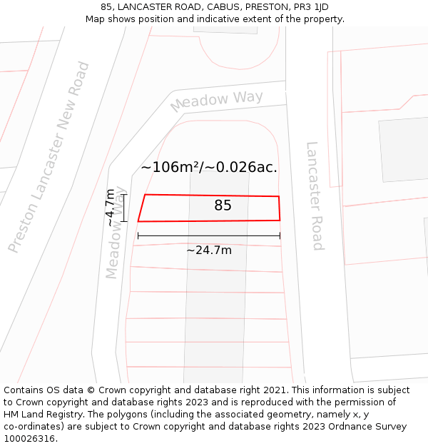 85, LANCASTER ROAD, CABUS, PRESTON, PR3 1JD: Plot and title map