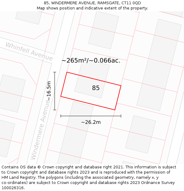 85, WINDERMERE AVENUE, RAMSGATE, CT11 0QD: Plot and title map