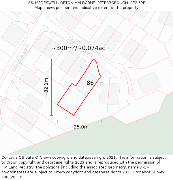 86, MEDESWELL, ORTON MALBORNE, PETERBOROUGH, PE2 5PB: Plot and title map