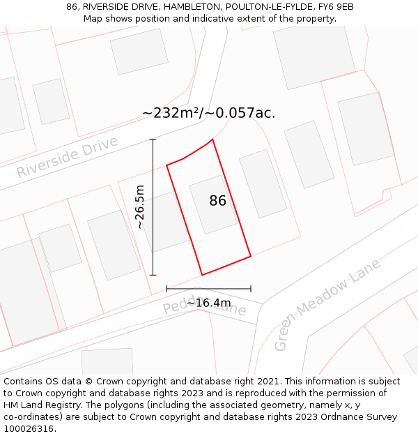 86, RIVERSIDE DRIVE, HAMBLETON, POULTON-LE-FYLDE, FY6 9EB: Plot and title map