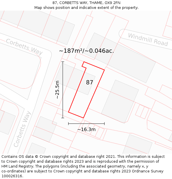87, CORBETTS WAY, THAME, OX9 2FN: Plot and title map