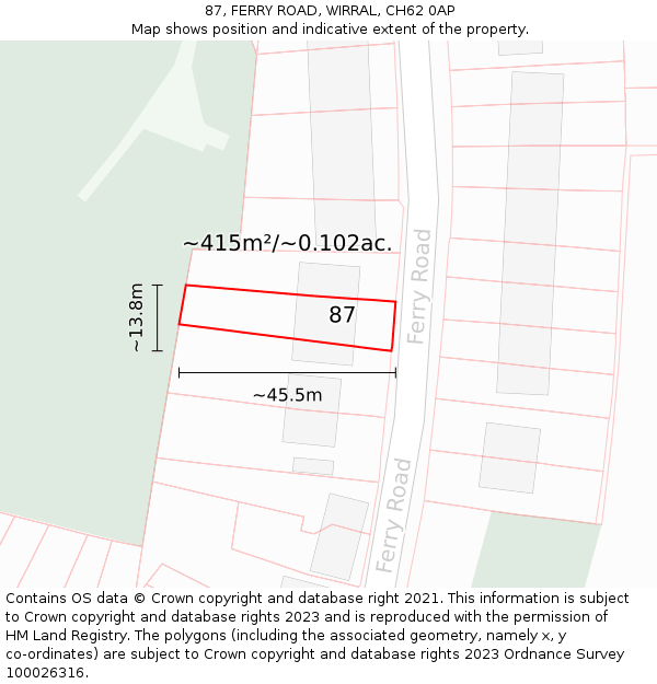 87, FERRY ROAD, WIRRAL, CH62 0AP: Plot and title map