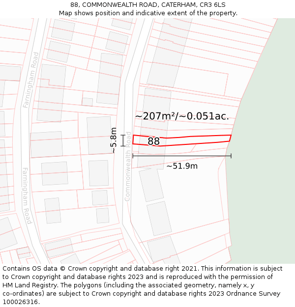 88, COMMONWEALTH ROAD, CATERHAM, CR3 6LS: Plot and title map