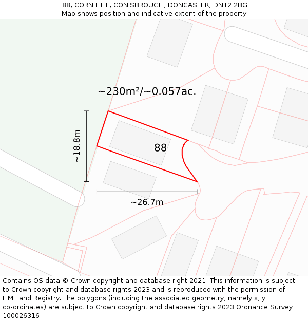 88, CORN HILL, CONISBROUGH, DONCASTER, DN12 2BG: Plot and title map