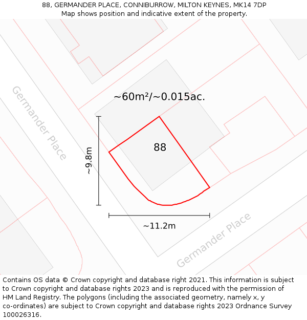 88, GERMANDER PLACE, CONNIBURROW, MILTON KEYNES, MK14 7DP: Plot and title map
