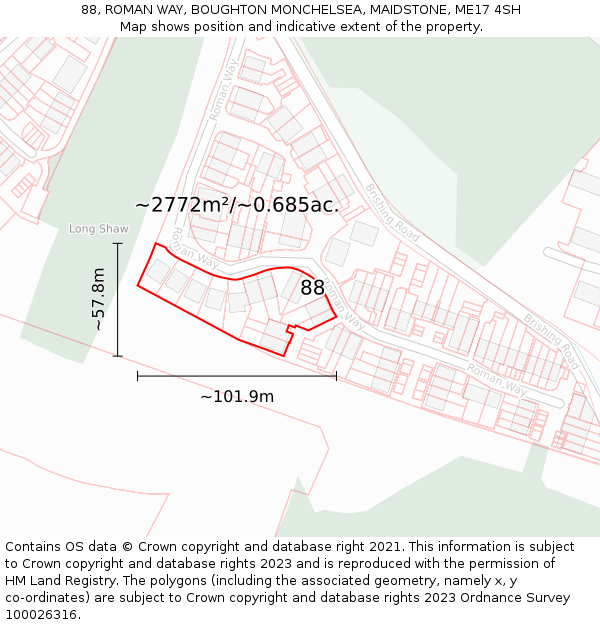 88, ROMAN WAY, BOUGHTON MONCHELSEA, MAIDSTONE, ME17 4SH: Plot and title map