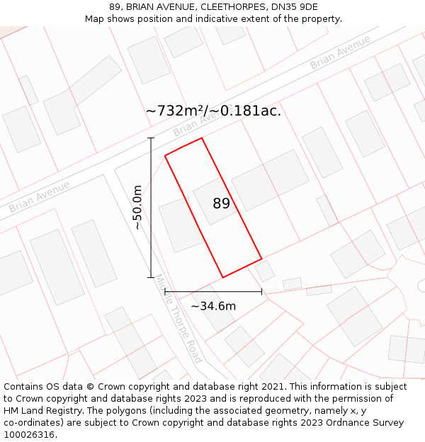 89, BRIAN AVENUE, CLEETHORPES, DN35 9DE: Plot and title map