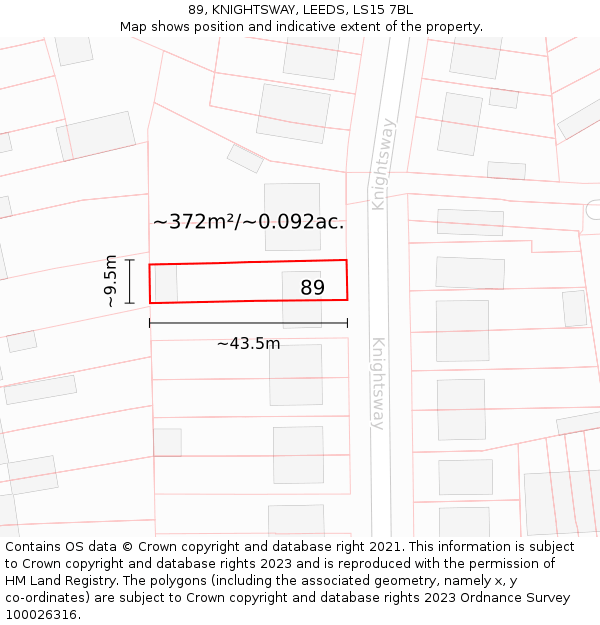89, KNIGHTSWAY, LEEDS, LS15 7BL: Plot and title map